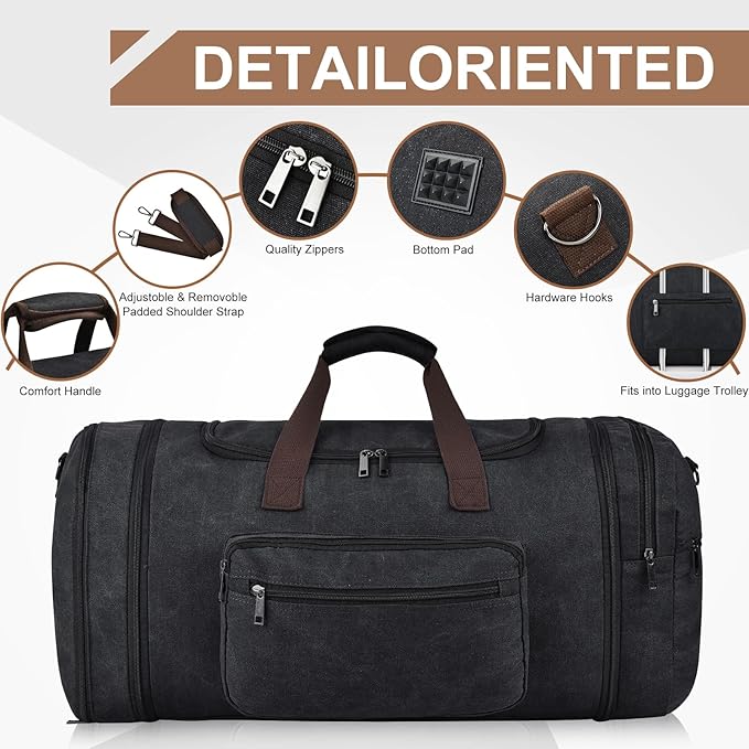 Felipe Varela 60L Duffle Bag for Men, Large Canvas Expandable Duffle Bag for - Image 7