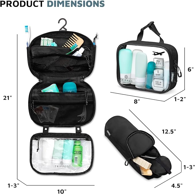 Toiletry Bag Kit Set: Hanging Travel Toiletry Bag + 311 TSA Cosmetic Liquid Bag - Image 3