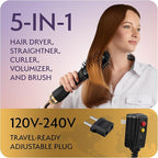 Manual Dual Voltage Blowout Hair Dryer Brush, Professional Hot Air Brush for European Travel 110V-120V/220V-240V, Black Gold Dryer and Volumizer for Women, 2.4 INCHES Oval Shape