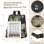 Jursccu Glitter Embroidery Women Backpack Purse, Fashion Canvas Travel - Image 3