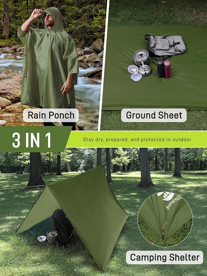 SaphiRose Extra Thick Hooded Rain Poncho Double Layer Waterproof Raincoat Jacket - Image 2