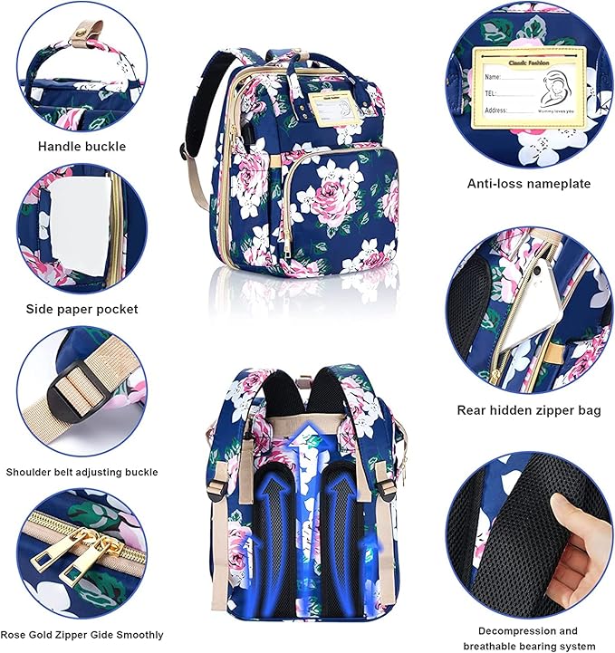 Diaper Bag Backpack with Changing Station, Foldable - Image 3
