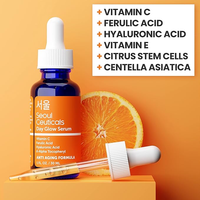 SeoulCeuticals Korean Skin Care 20% Vitamin C Hyaluronic Acid Serum + CE Ferulic Acid - Potent Anti Aging, Anti Wrinkle Korean Beauty 1oz (Pack of 2)