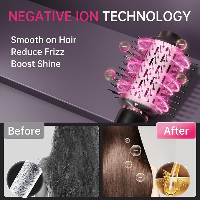 SKIMI 110,000 RPM Brushless Motor Hair Dryer Brush - 5 Muti-Styler for Fast Drying, Curling, Volumizing & Straightening | High-Speed Hot Air Brush for All Hair Types (Black & Blush Red)