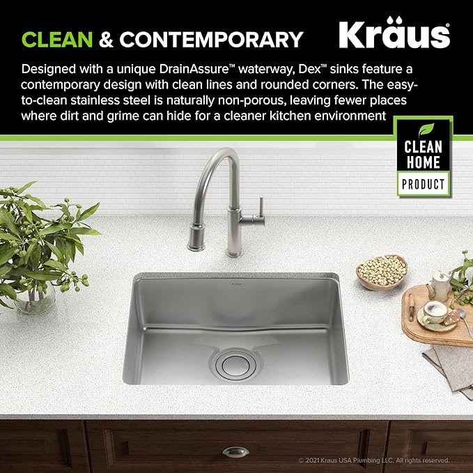 KRAUS Dex 25-Inch Undermount Single Bowl TRU16 Gauge Stainless Steel Kitchen - Image 8