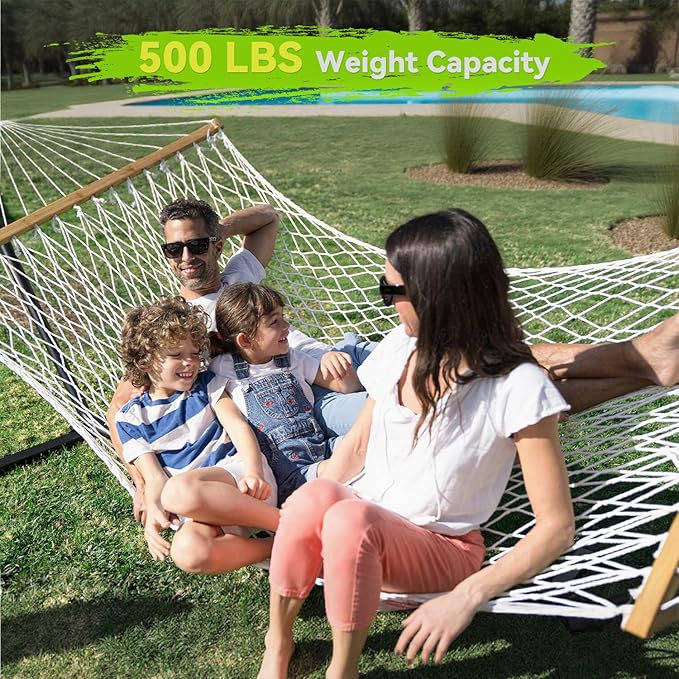 Double Hammock for 2 Person, Handwoven Cotton Rope Hammock - Image 2