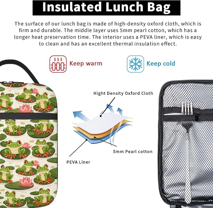Frog Insulated Lunch Box for Women Men Frog Lunch Bag for Travel, or Fishing - Image 5