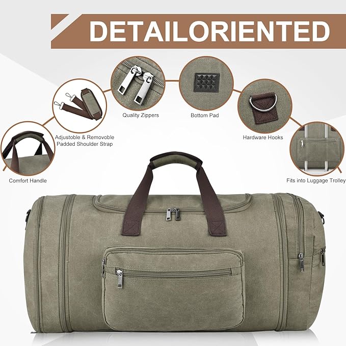 Felipe Varela 60L Duffle Bag for Men, Large Expandable Canvas Duffel Bag for - Image 7