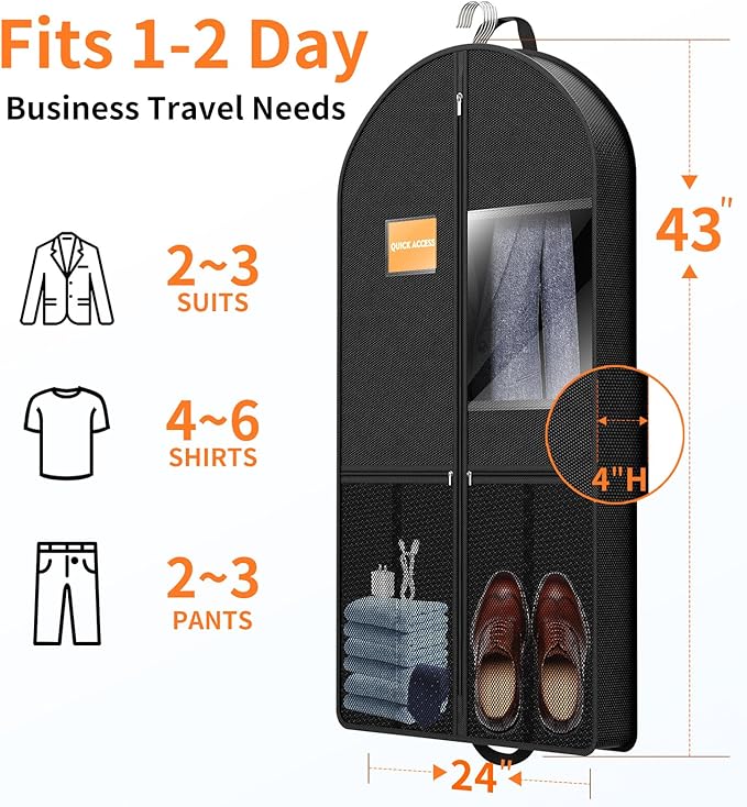Travel Garment Bag Suits Clothes : 43 Inch 5 Packs Lightweight Breathable - Image 3