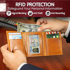 BULL GUARD Best Leather Men's RFID Trifold Wallet - Image 5