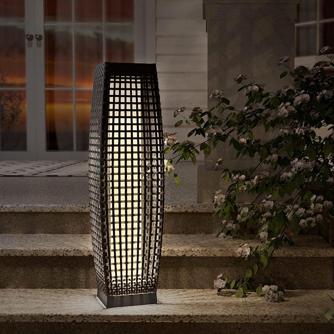 Grand patio Outdoor Floor Lamp Solar Powered Lantern Water-Resistant Wicker - Image 2
