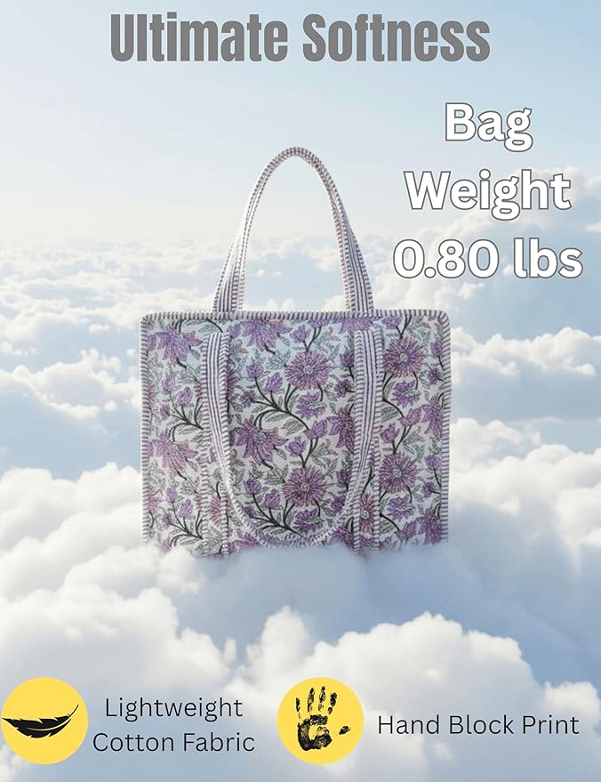 Cotton Quilted Tote Bag for Women – Large Beach & Travel Tote - Image 3