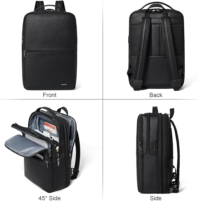 Vegan Leather Laptop Backpack for Women&Men, 16 Inch Expandable Backpack - Image 8