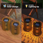 2 Set Solar Lantern Outdoor Rattan Lamp Outside Lights Hanging LED - Image 2