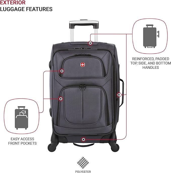 SwissGear Sion Softside Expandable Luggage, Dark Grey, 2-Piece Set - Image 3