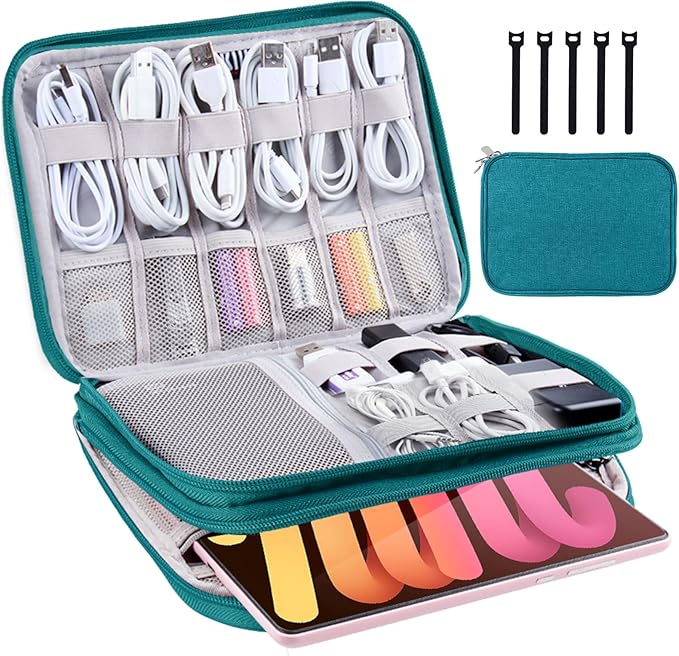 Electronics Organizer, Travel Cable Organizer Bag, Water Resistant Double by CNPOP