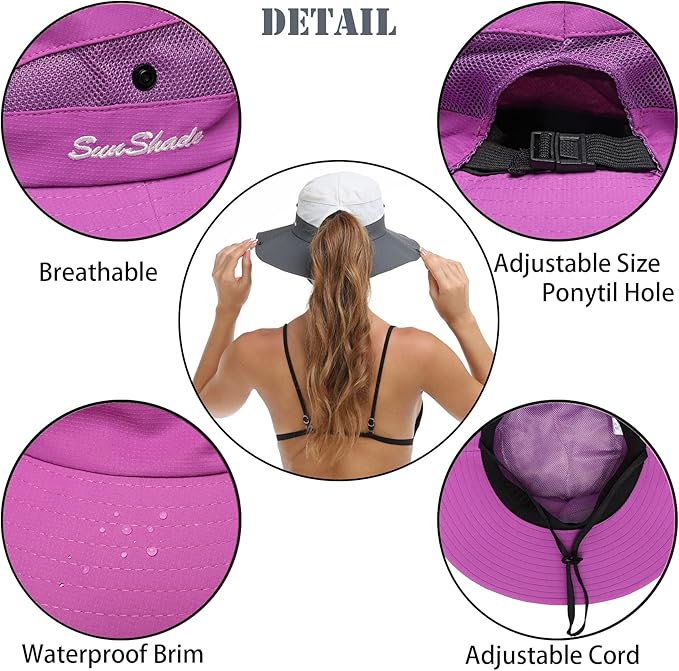 Womens Summer Sun Hat Beach Hat Wide Brim Outdoor UV Protection Hat Foldable - Image 3