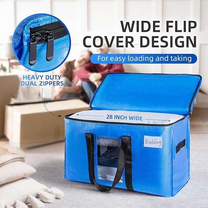 TAILI Extra Large Moving Bags, 8 Pack Blue Heavy Duty Totes - Image 2