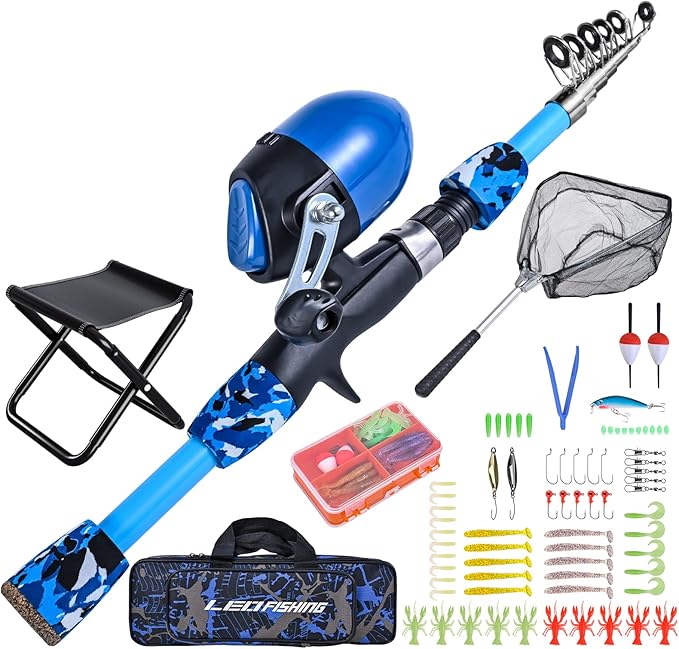 LEOFISHING 170cm/5.6ft Kids Fishing Rod Set Portable Telescopic Kids Fishing by LEOFISHING