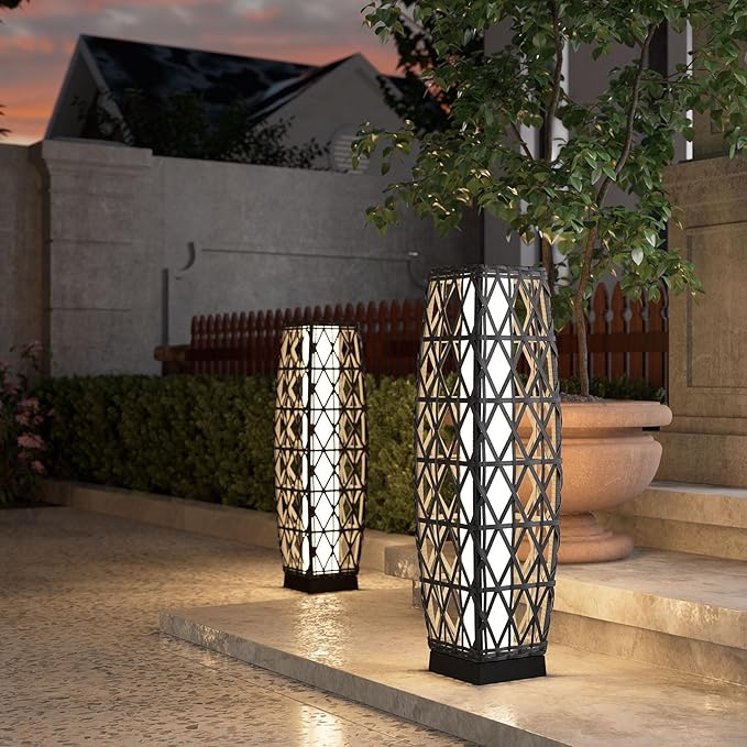 Grand patio 2-Piece Solar Outdoor Floor Lamp Solar Powered Wicker Lantern - Image 2