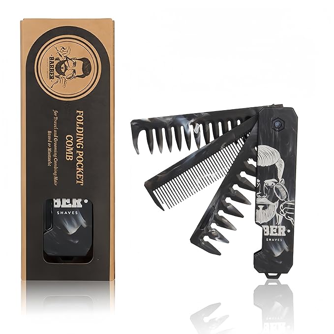 1PC 3 In 1 Folding Pocket Comb for Men, Fine & Wide Tooth for Travel and Everyday Grooming Combing Hair, Beard or Mustache Styling Comb for Slicked-back, Quiff, Pompadour, Fauxhawk, Undercut