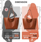 KALIDI Large Tote Bag Vegan Leather Casual Zipper Work Bag Weekender Hobo - Image 4