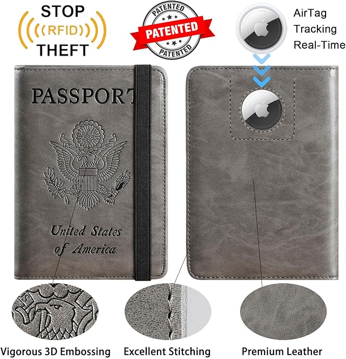 Airtag Passport Holder Cover Wallet Travel Essentials RFID Blocking Leather - Image 5