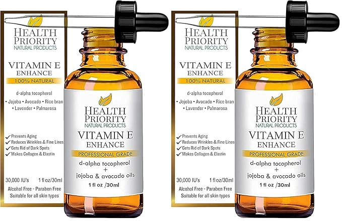 Health Priority Naturals|Organic Vitamin E Oil for Skin/Scars - 30,000 IU, 1 Fl Oz - Handmade in South Carolina, Non-GMO, Gluten/Cruelty Free, Vegan - Lavender Scented (Pack of 2)