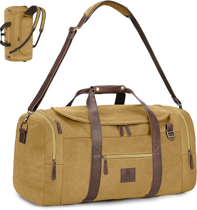 50L Duffle Bag for Men, Nomad Waxed Canvas Travel Duffel Bag Vintage Genuine by DensataTravelBag
