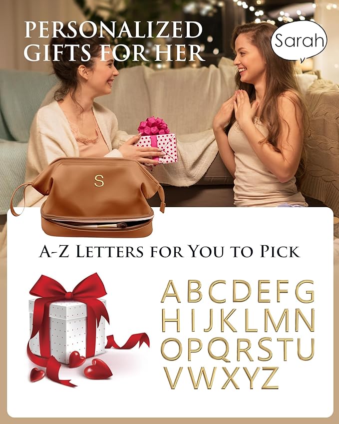 Personalized Makeup Bag, Monogrammed Gifts, Initial Double Layer Cosmetic Bag - Image 2