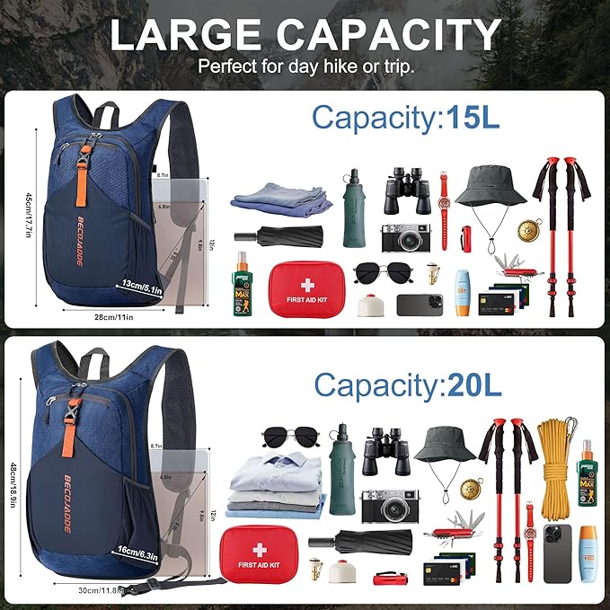 15L Small Hiking Backpack for Men Women Foldable Packable Back Pack Ultralight - Image 5