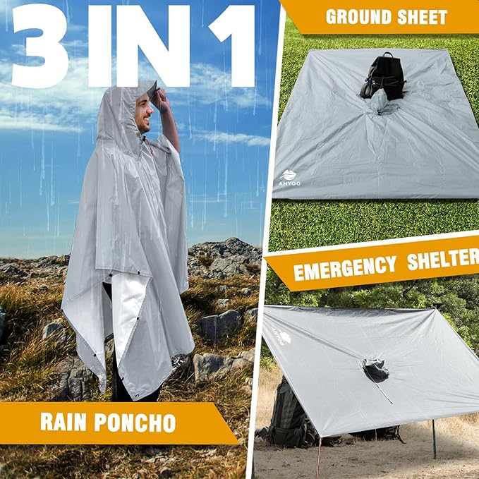 ANYOO Hooded Rain Poncho for Adults Waterproof Lightweight Rain Coat for Men - Image 6