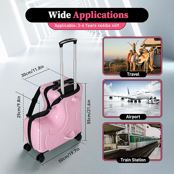 CNCEST 20" Kid's Ride-on Travel Suitcase, Rolling Luggage - Image 3