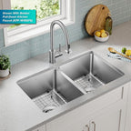 KRAUS Fairlane 33-inch Undermount Double Bowl 18-Gauge Stainless Steel Kitchen - Image 3