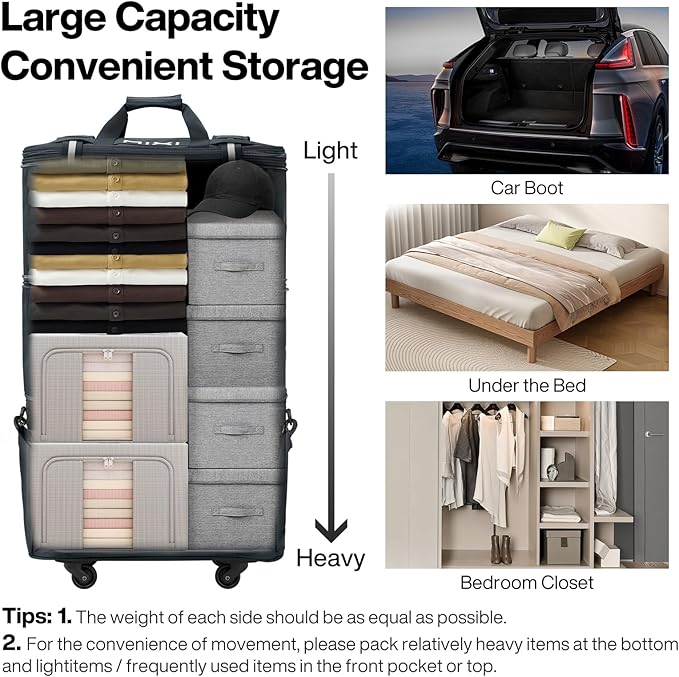 mixi Travel Bag with Wheels Expandable Foldable Luggage Bag Collapsible Rolling - Image 6