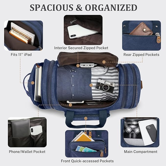 Gonex Canvas Duffle Bag 60L Travel Duffel Overnight Weekend Bag - Image 5