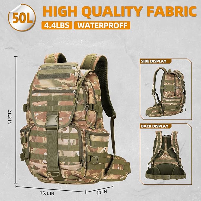 50L Military Tactical Backpack Hiking Waterproof Backpack Large Military Pack 3 - Image 2