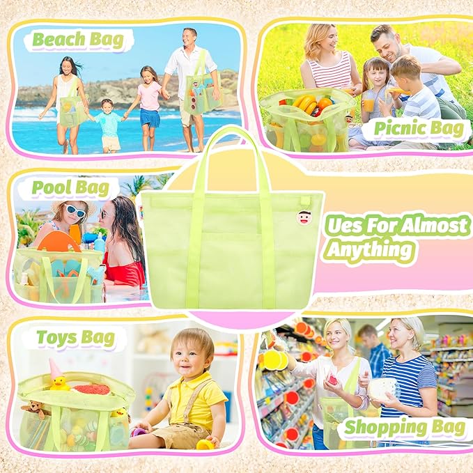 Tagitary Mesh Beach Bag with Zipper Large Beach Tote Waterproof Sandproof with - Image 6