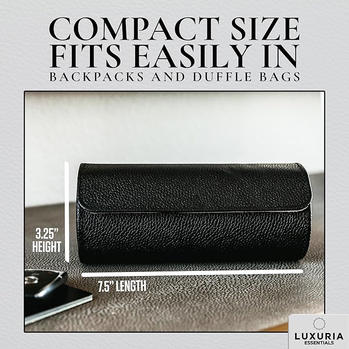 Watch Roll Travel Case for 2 Watches | Hidden Jewelry Storage Compartment - Image 6