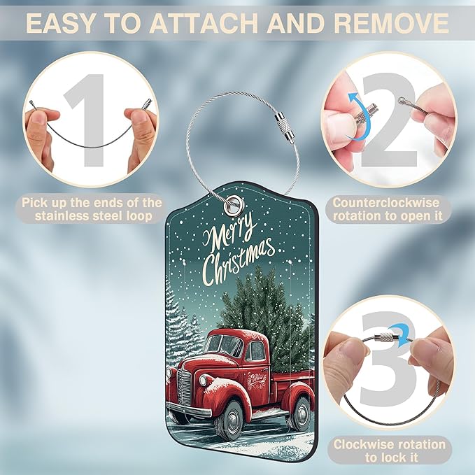 Red Truck Carrying Christmas Tree Set of 2 Luggage Tags - Image 4