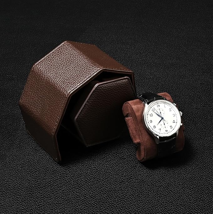Oirlv Luxury Hexagonal Leather Watch Travel Case Single Watch Box - Image 3