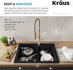 KRAUS Forteza™ 33” Dual Mount 60/40 Double Bowl Granite Kitchen Sink in Black - Image 3