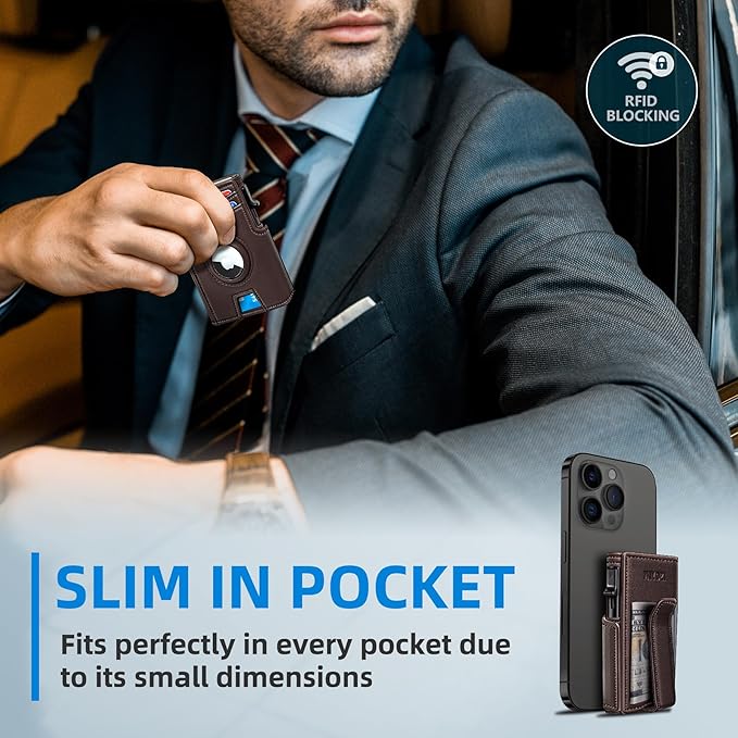 Airtag Wallet for Men, with Money Clip 10 Cards Metal Case Smart Slim Pop Up - Image 6