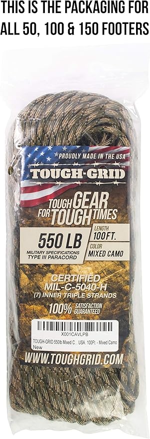 TOUGH-GRID 550 Paracord Rope Nylon Parachute Cord, Made in USA Survival Kit - Image 4