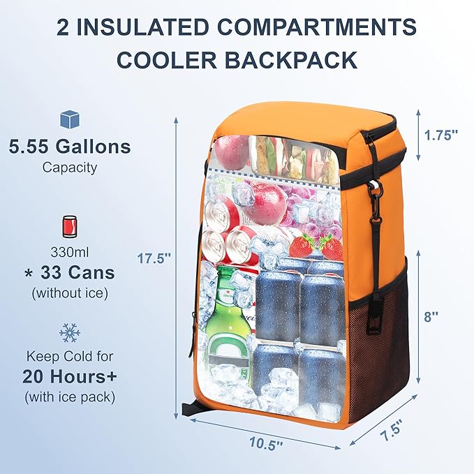 SPARTER Backpack Cooler Insulated Leak Proof 33/49 Cans, 2 Insulated - Image 2