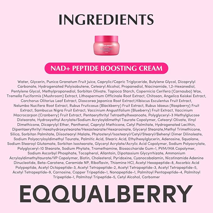 EQQUALBERRY NAD+ Peptide Boosting Cream – Collagen-Enhancing Moisturizer for Skin Elasticity, Healthy Aging&Wrinkle Care – Korean Skincare Anti-Aging Face Cream with Peptides (1.69 fl.oz / 50ml)