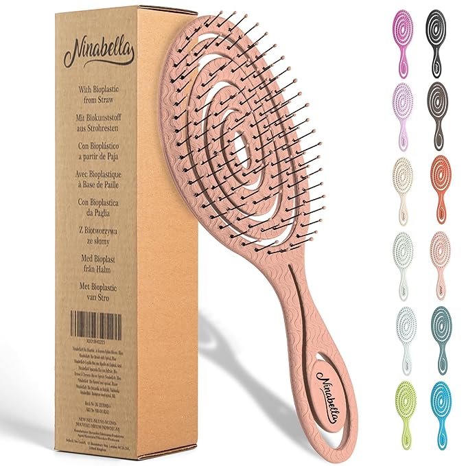 Ninabella Detangling Hair Brush for Women & Men - Does not Pull - Straightening Brushes for Straight & Curly Hair - Unique Spiral Hairbrush - Rose Gold