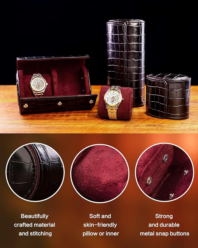 MR.OKAY 2 Watch Travel Case- Classic Leather Watch Case - Image 5