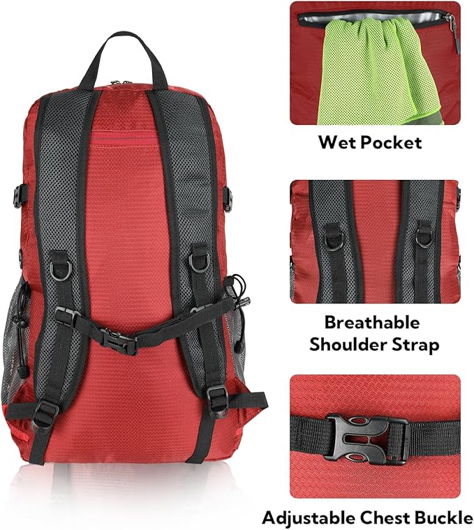 WATERFLY Lightweight Packable Hiking Backpack: 30L Foldable Travel Daypack - Image 5