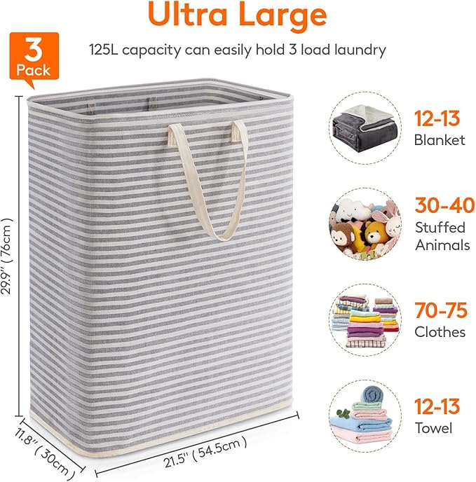 Lifewit 3 Pack Laundry Hamper Large Collapsible Laundry Baskets, Freestanding - Image 3